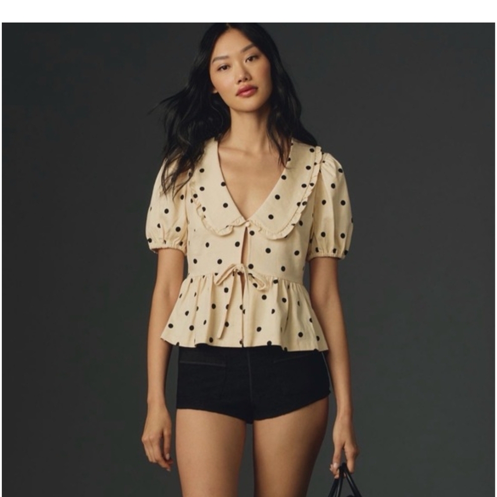 Cream Polka Dot Blouse : Anthropologie - Picture 3 of 12